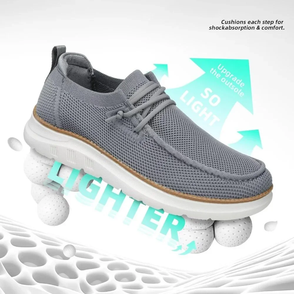 Men's Grey Loafers Shoes Casual Mesh Walking Boat Shoes Dress Sneakers
